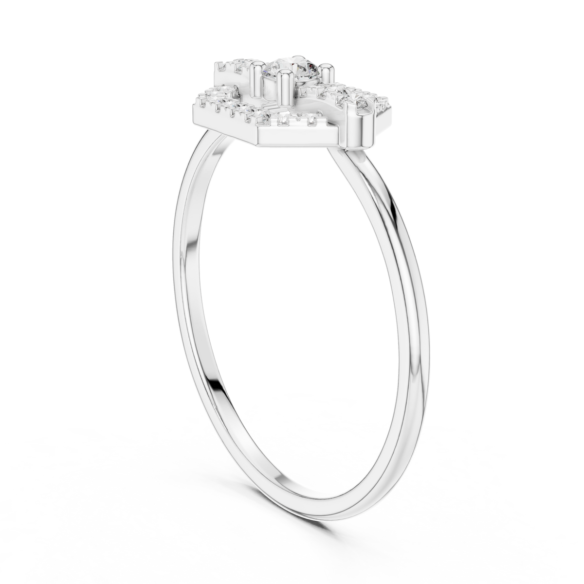 Hexagon Shape Pave Setting Round Lab Diamond Statement Engagement Ring - View 12