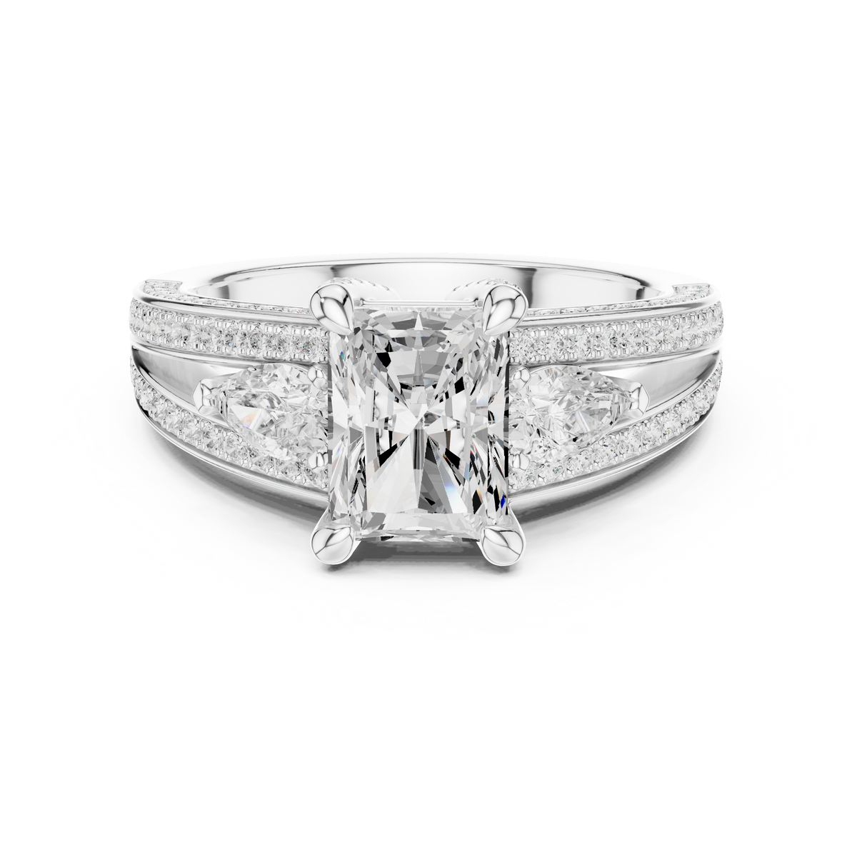 Radiant Three Stone Split Shank Lab Diamond Ring - View 3