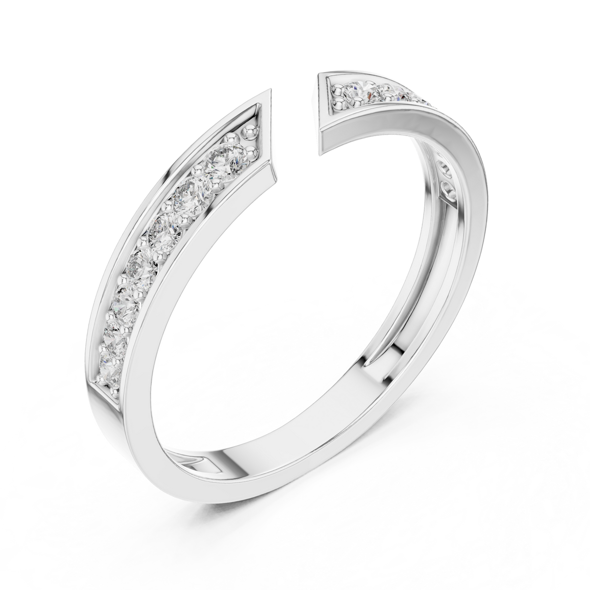 Round Cut Open Chevron Lab Diamond Stackable Wedding Band - View 6