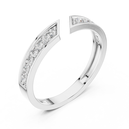 Round Cut Open Chevron Lab Diamond Stackable Wedding Band - View 6