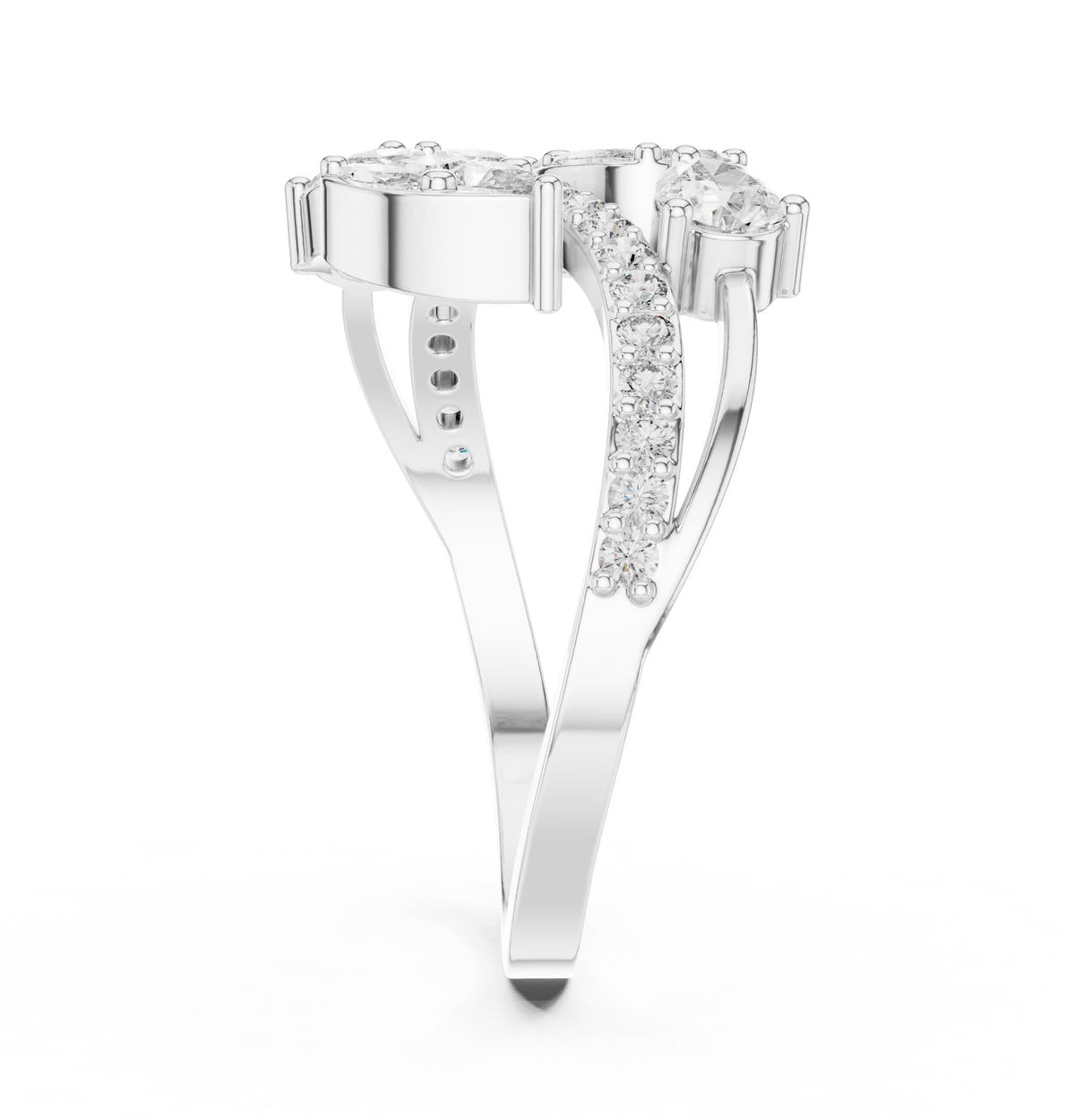 pear cut lab diamond bypass cluster statement ring - view 8
