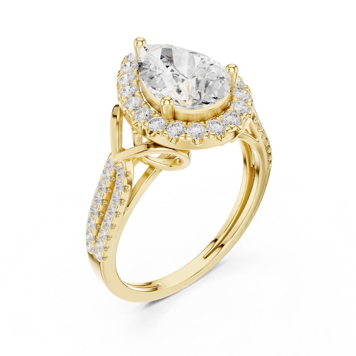 Pear Cut Lab Diamond Split Shank Engagement Ring - View 4