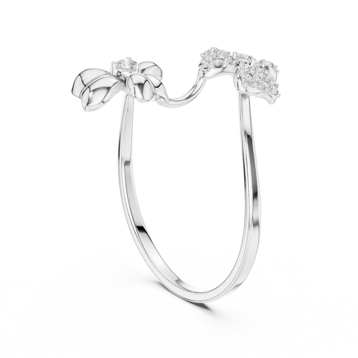 Round Lab Diamond Floral Open Wrap Ring - View 7