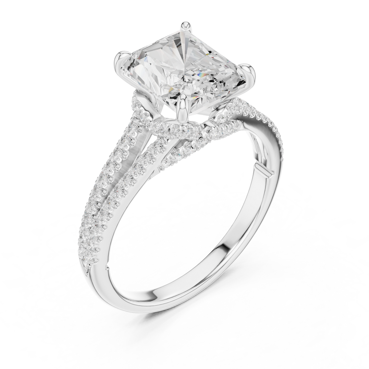 split shank radiant cut lab diamond engagement ring - view 6