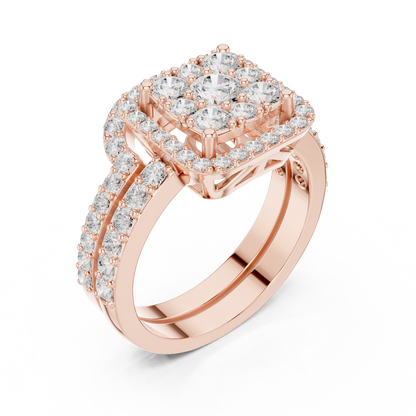 Round Moissanite Diamond Double Row of Pave Set Halo Ring For Her - View 3