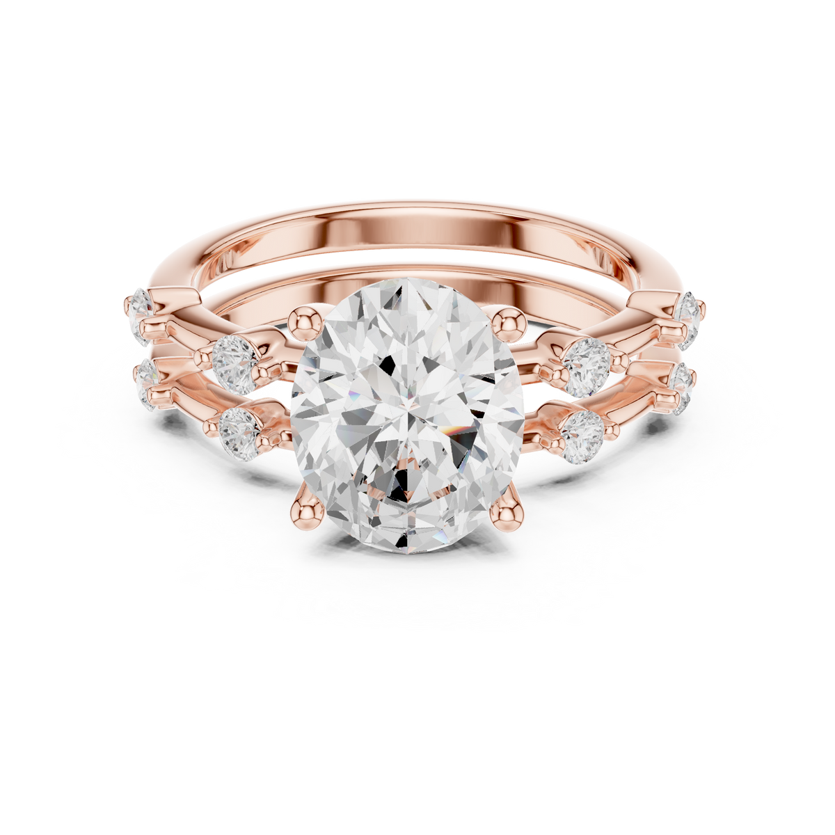 handcrafted oval cut lab diamond split shank ring - view 2