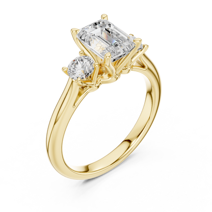 Classic Emerald With Round Side Lab Diamond Ring - View 2