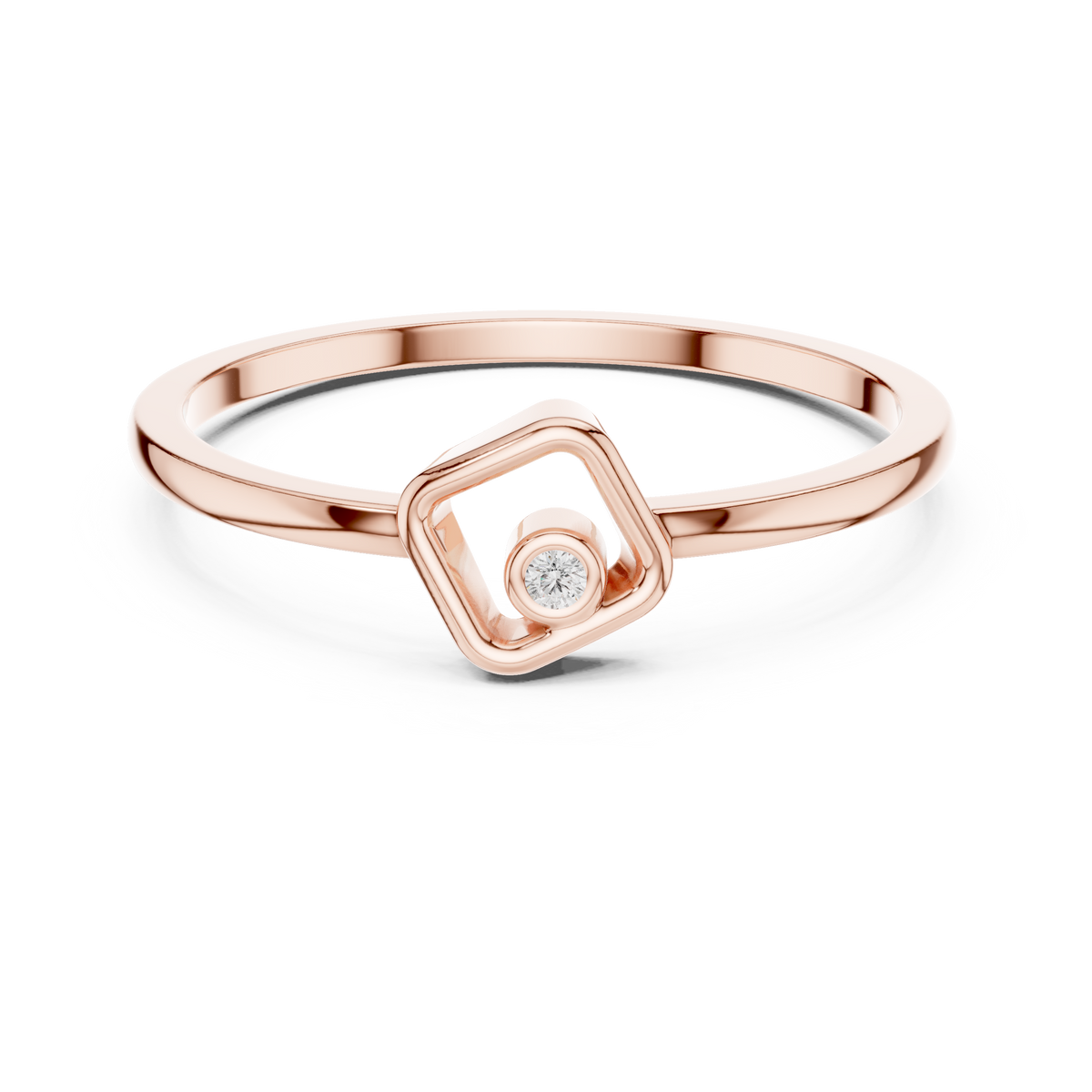 round cut lab diamond open square geometric solitaire ring - view 2