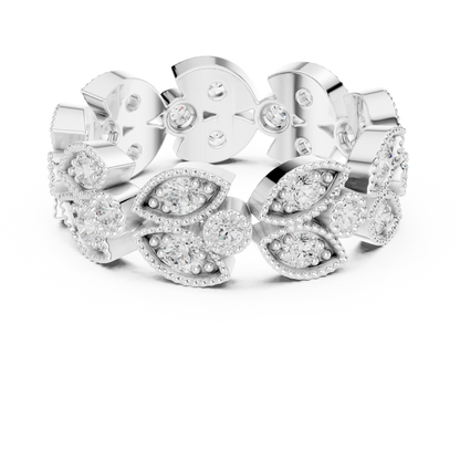 Vintage Floral Marquise & Round Moissanite Diamond Eternity Band Ring - View 9