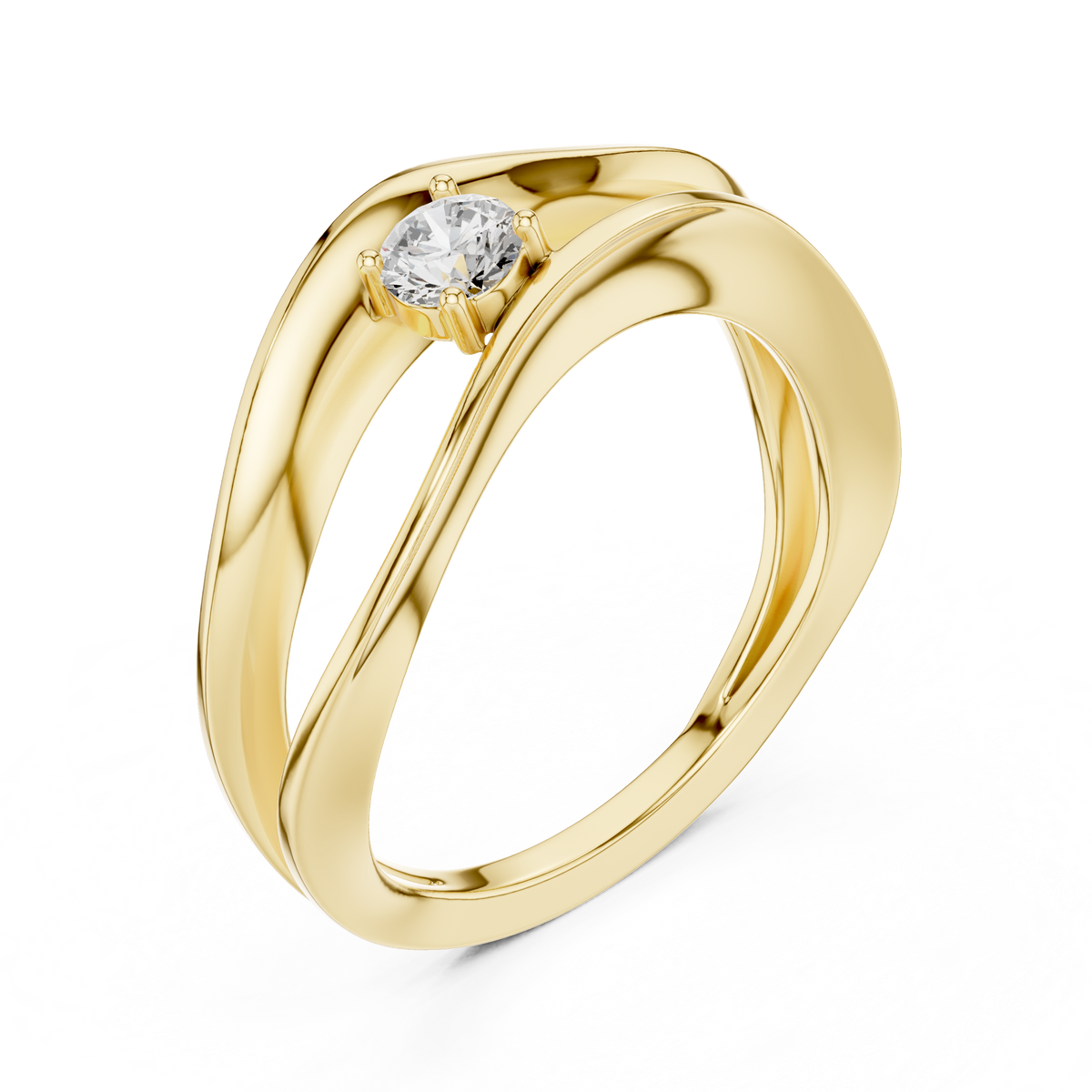 Round Solitaire Twisted Sculpted Split Band Lab Grown Ring - View 12