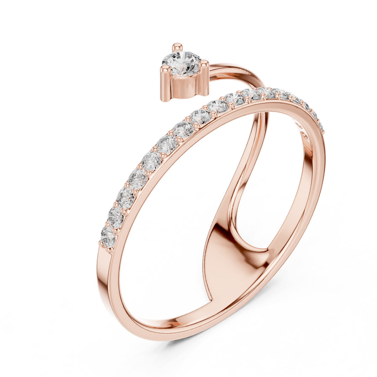 round cut lab diamond open wrap pave bypass ring - view 3