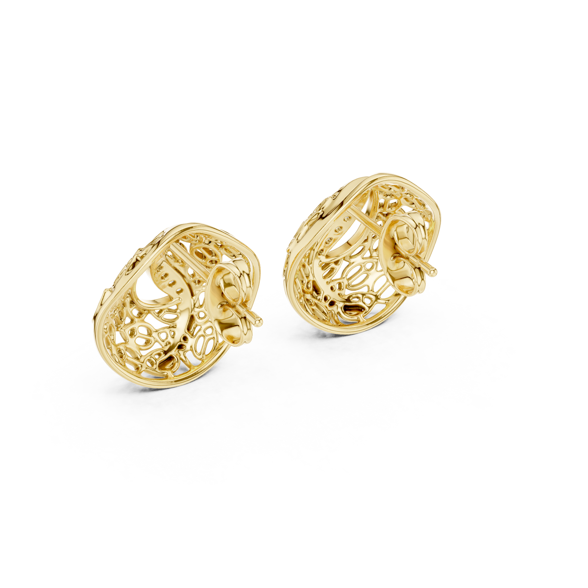 artisan filigree wave round moissanite diamond stud earrings with curved pave accent - view 11