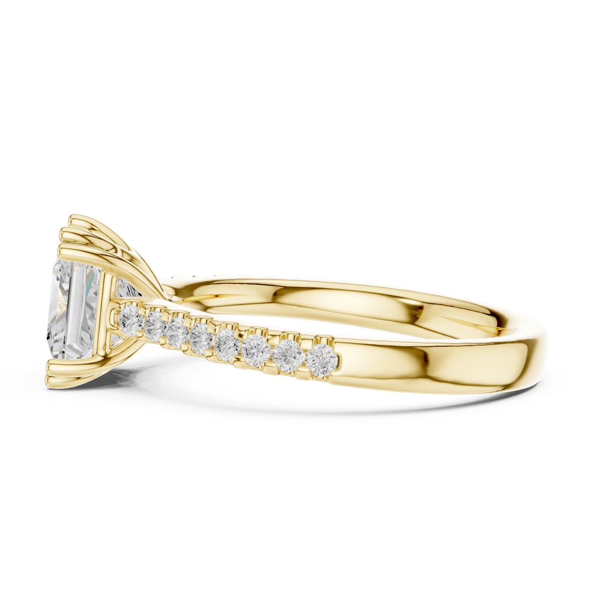 princess cut moissanite diamond double pave solitaire engagement ring - view 7
