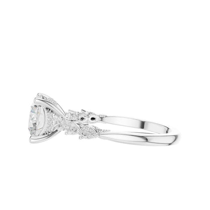 Round Cut Brilliant Moissanite Diamond Ring With Pear Accents Band - View 9