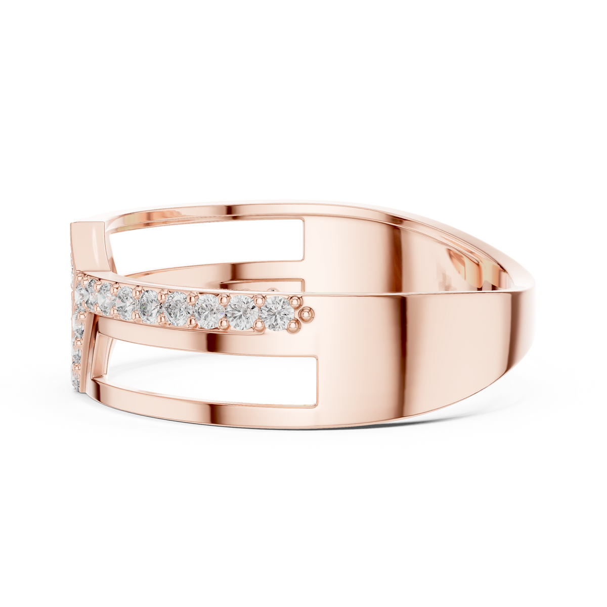 round lab diamond openwork statement ring geometric pave band - view 11
