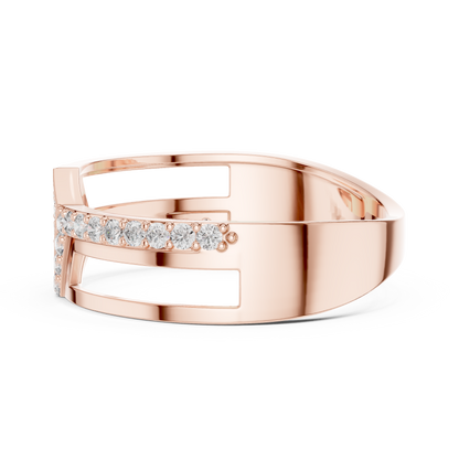 Round Lab Diamond Openwork Statement Ring Geometric Pave Band - View 11