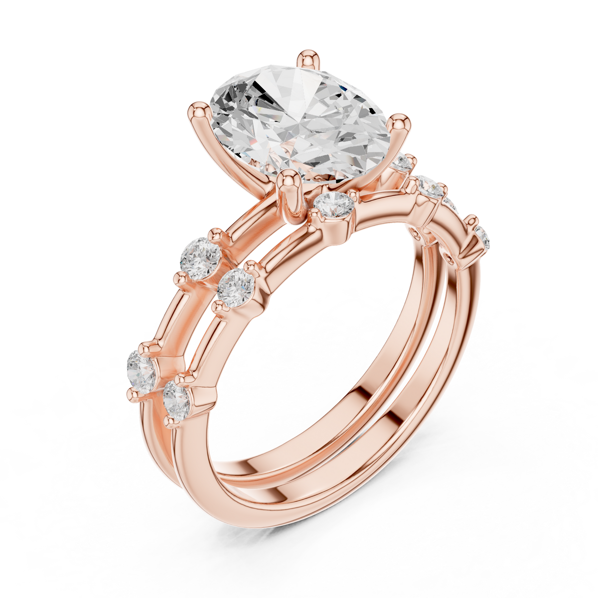 Handcrafted Oval Cut Lab Diamond Split Shank Ring - View 5