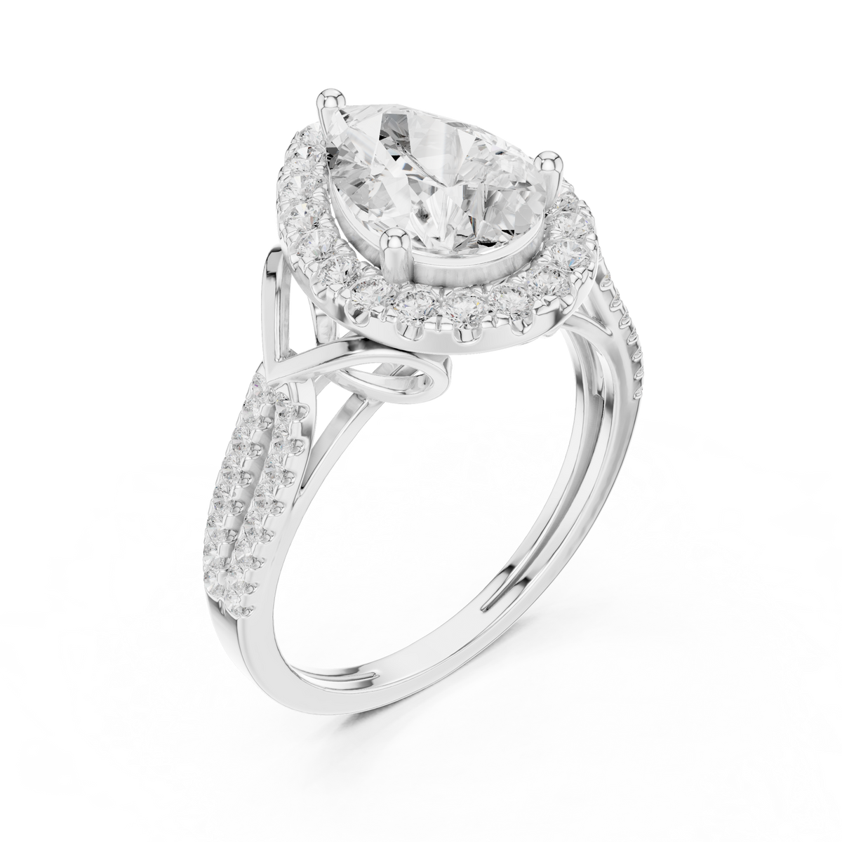 Pear Cut Lab Diamond Split Shank Engagement Ring - View 6