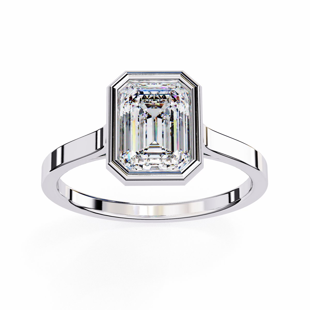 bezel setting emerald cut lab diamond engagement ring - view 4