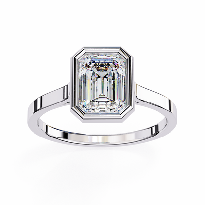 Bezel Setting Emerald Cut Lab Diamond Engagement Ring - View 4