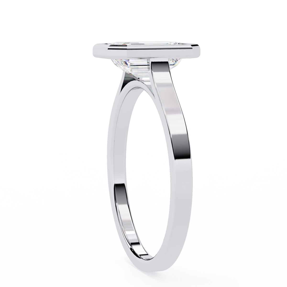 Bezel Setting Emerald Cut Lab Diamond Engagement Ring - View 7