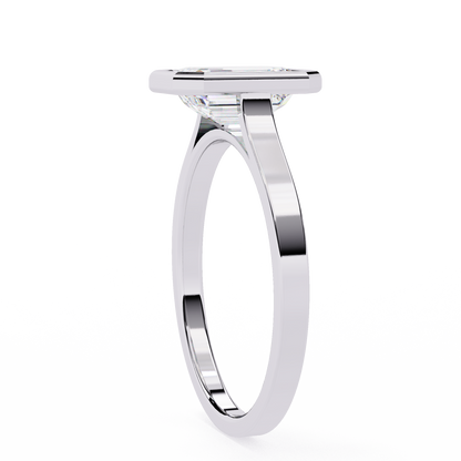 Bezel Setting Emerald Cut Lab Diamond Engagement Ring - View 7