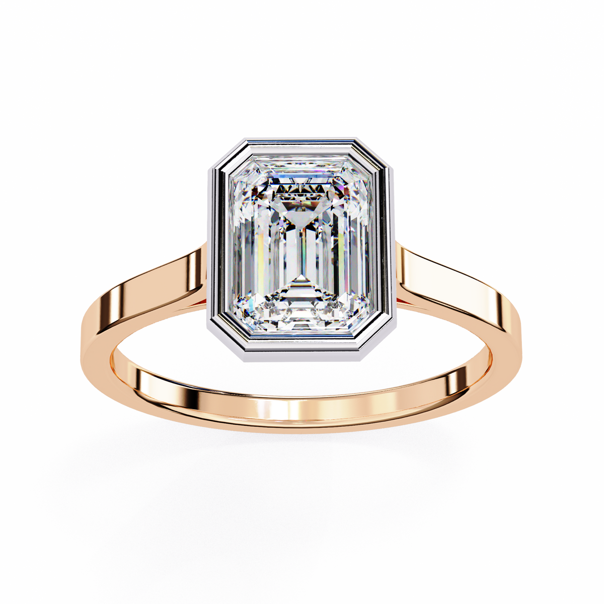 bezel setting emerald cut lab diamond engagement ring - view 3