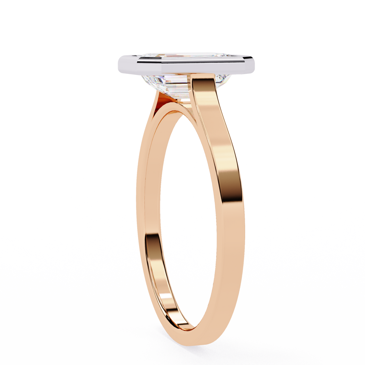bezel setting emerald cut lab diamond engagement ring - view 6