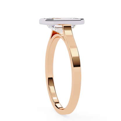 Bezel Setting Emerald Cut Lab Diamond Engagement Ring - View 6