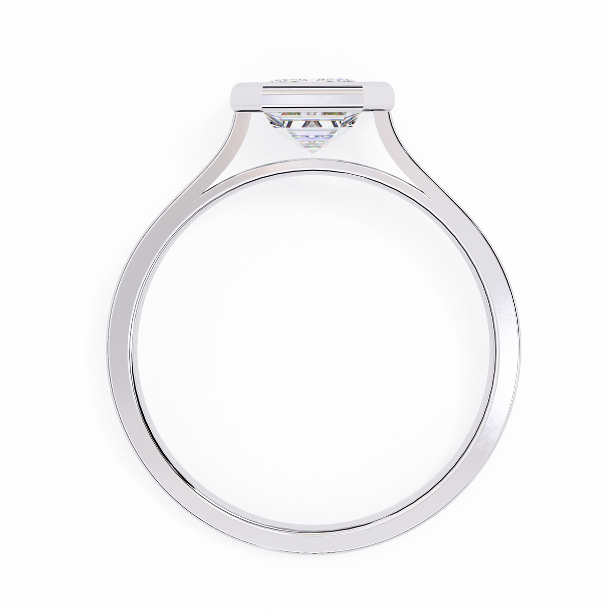 bezel setting emerald cut lab diamond engagement ring - view 10