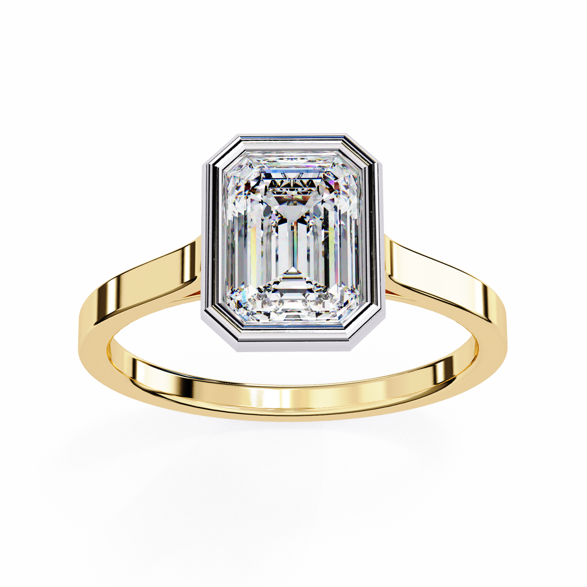 Bezel Setting Emerald Cut Lab Diamond Engagement Ring - View 2