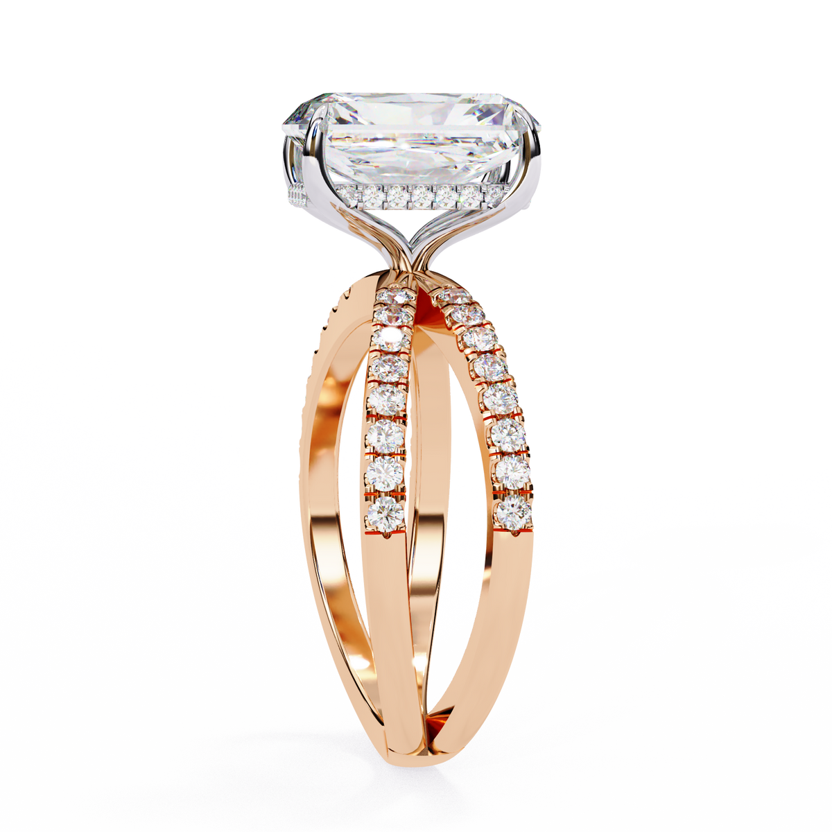 emerald cut split shank pave lab diamond engagement ring - view 6