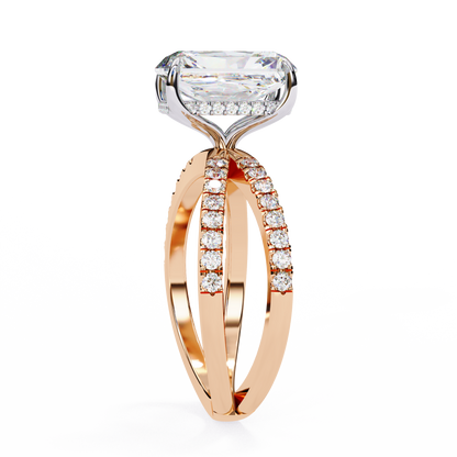 Emerald Cut Split Shank Pave Lab Diamond Engagement Ring - View 6