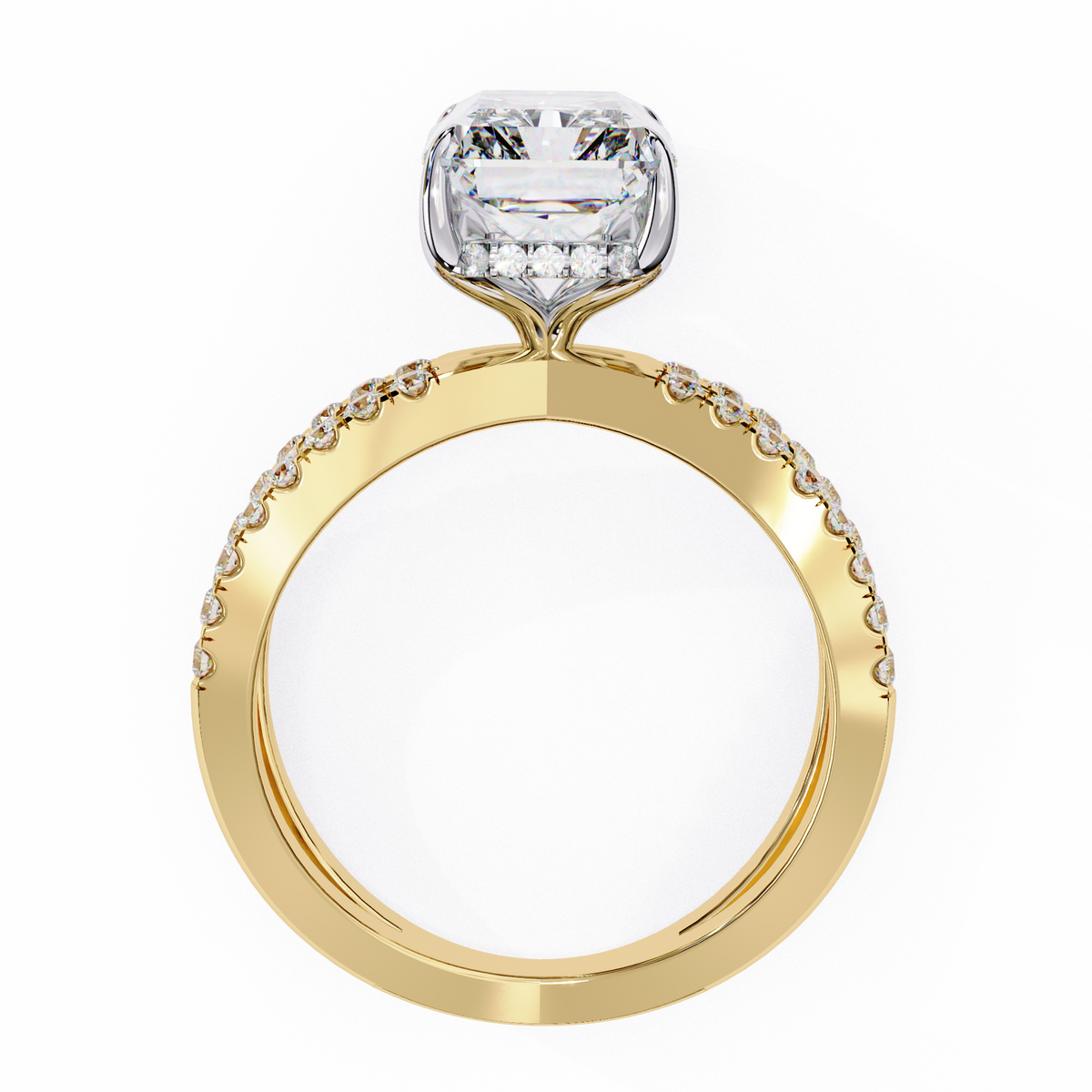 emerald cut split shank pave lab diamond engagement ring - view 8