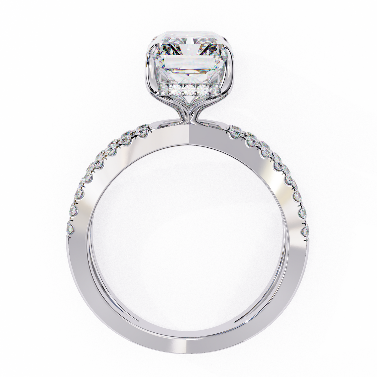 Emerald Cut Split Shank Pave Lab Diamond Engagement Ring - View 10