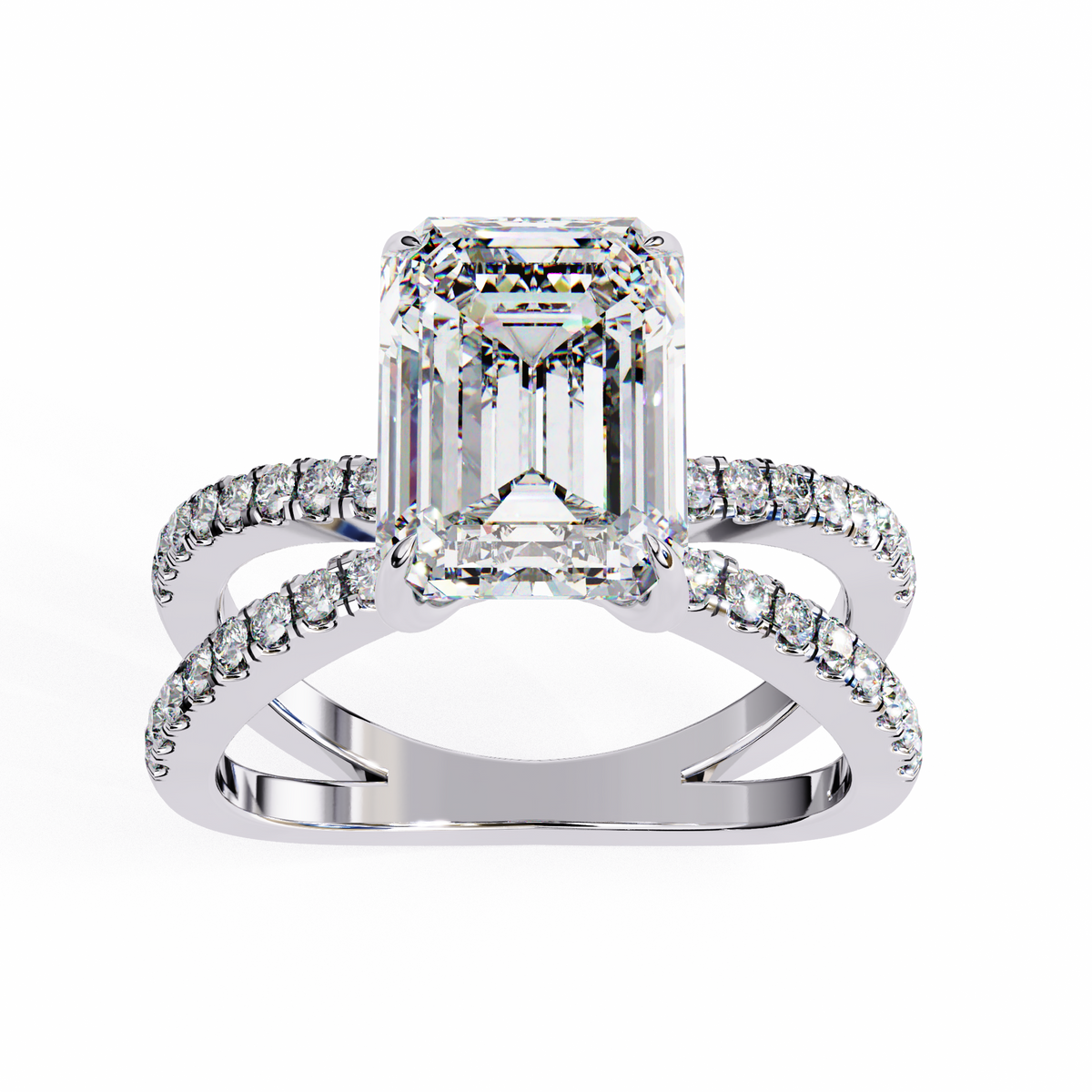 Emerald Cut Split Shank Pave Lab Diamond Engagement Ring - View 4