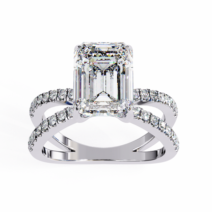 Emerald Cut Split Shank Pave Lab Diamond Engagement Ring - View 4
