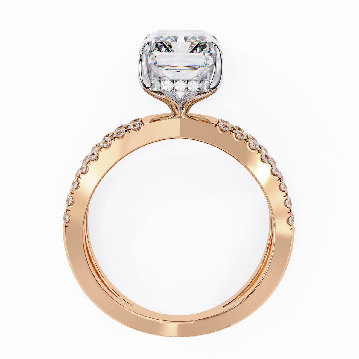 Emerald Cut Split Shank Pave Lab Diamond Engagement Ring - View 9