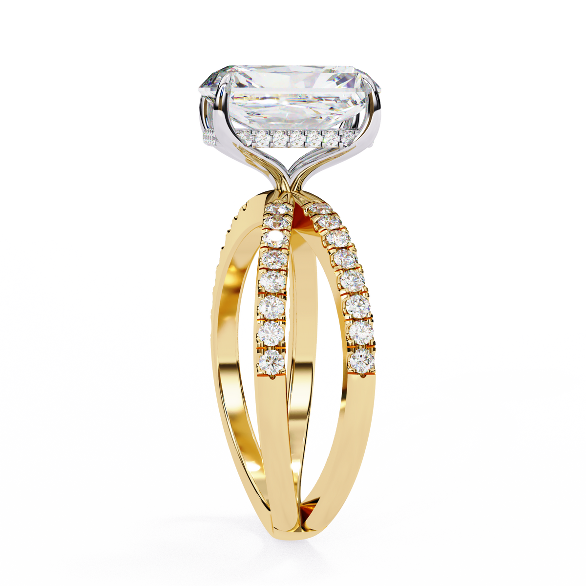 emerald cut split shank pave lab diamond engagement ring - view 5