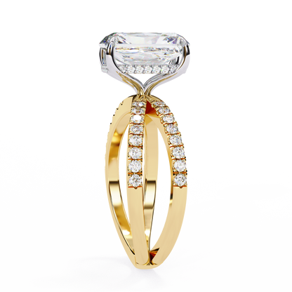 Emerald Cut Split Shank Pave Lab Diamond Engagement Ring - View 5