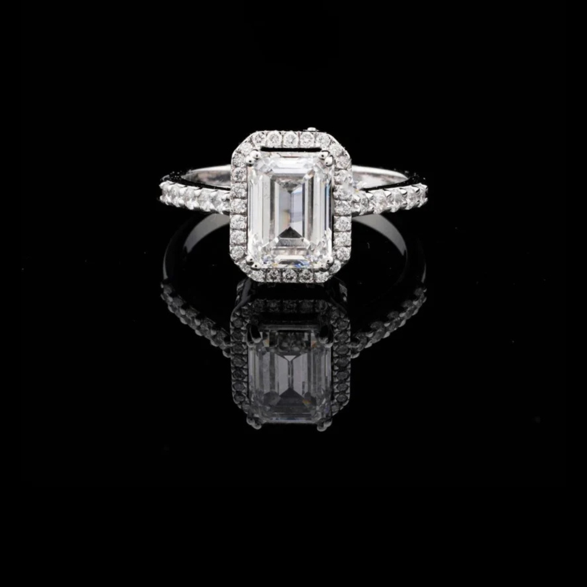 emerald cut halo lab diamond ring