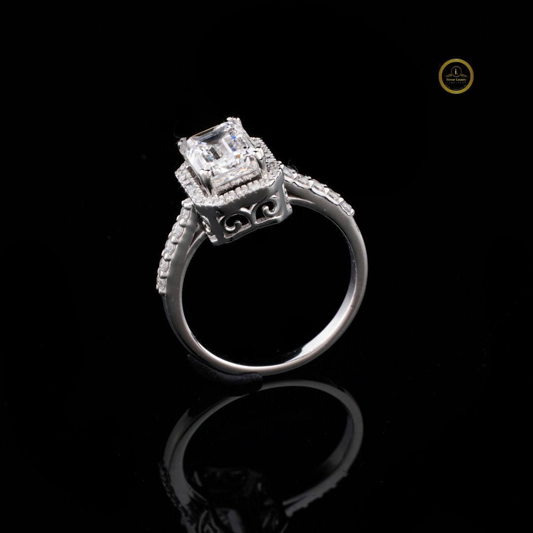 Emerald Cut Halo Lab Diamond Ring - View 2