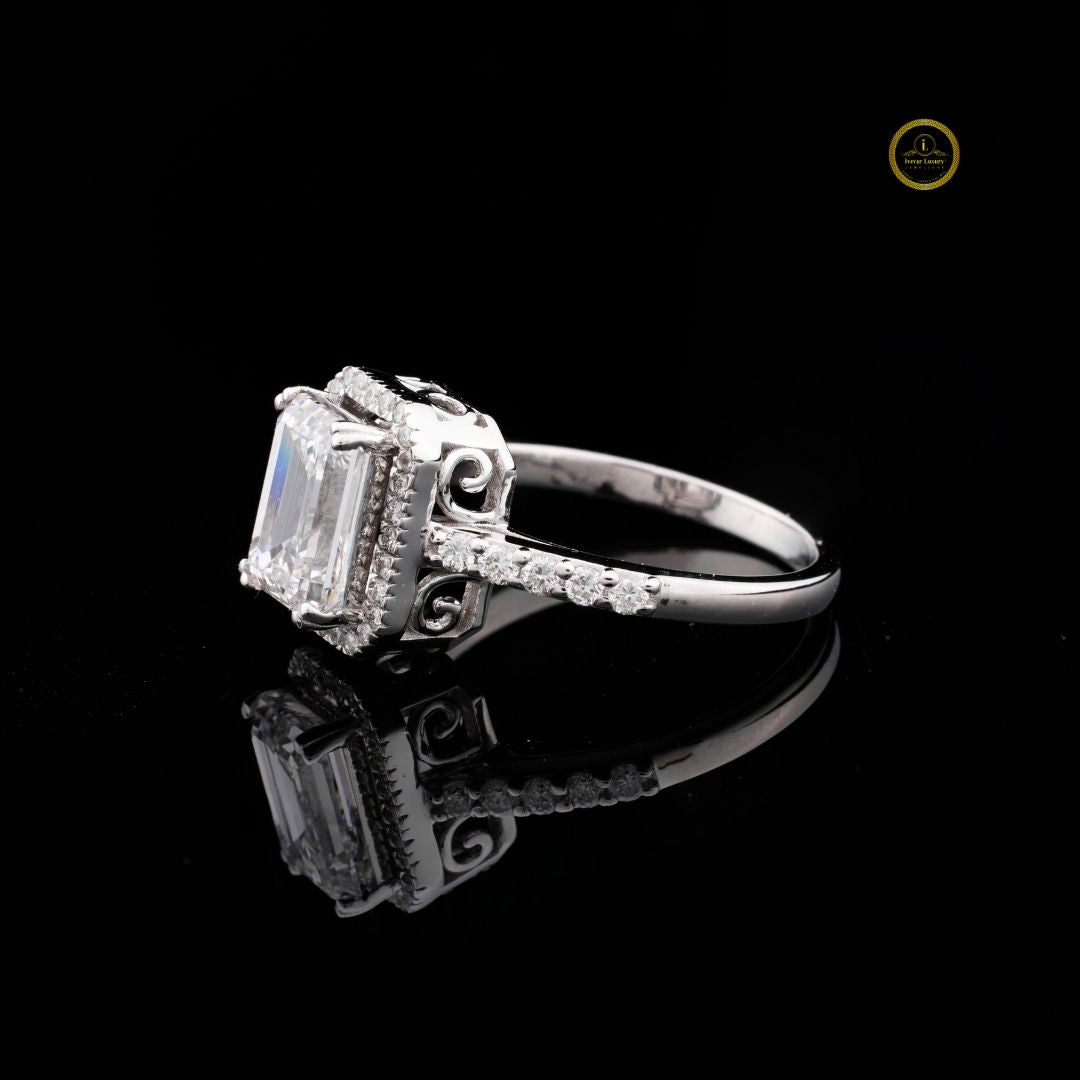 Emerald Cut Halo Lab Diamond Ring - View 3