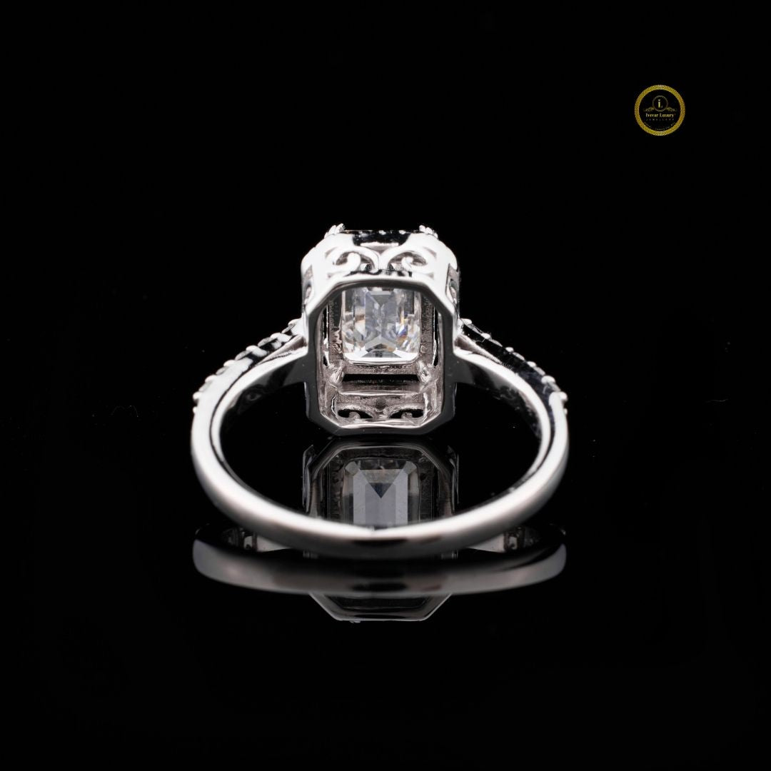 emerald cut halo lab diamond ring - view 4