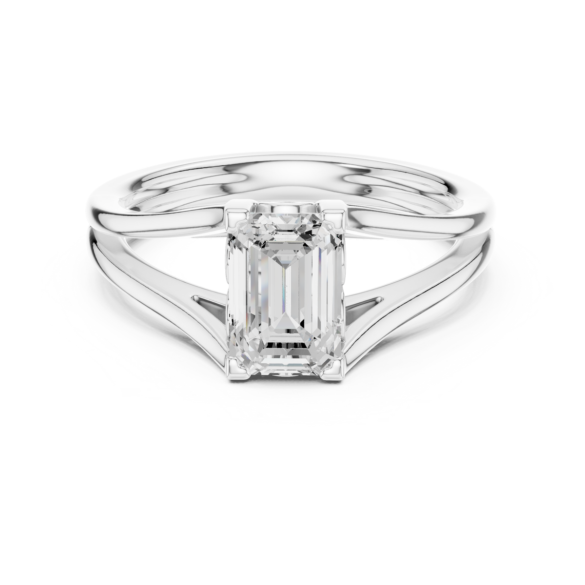 emerald cut split shank lab diamond solitaire engagement ring - view 3
