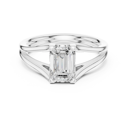 Emerald Cut Split Shank Lab Diamond Solitaire Engagement Ring - View 3