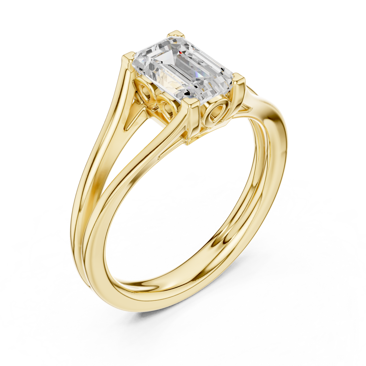 Emerald Cut Split Shank Lab Diamond Solitaire Engagement Ring - View 4