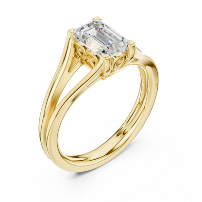 Emerald Cut Split Shank Lab Diamond Solitaire Engagement Ring - View 4