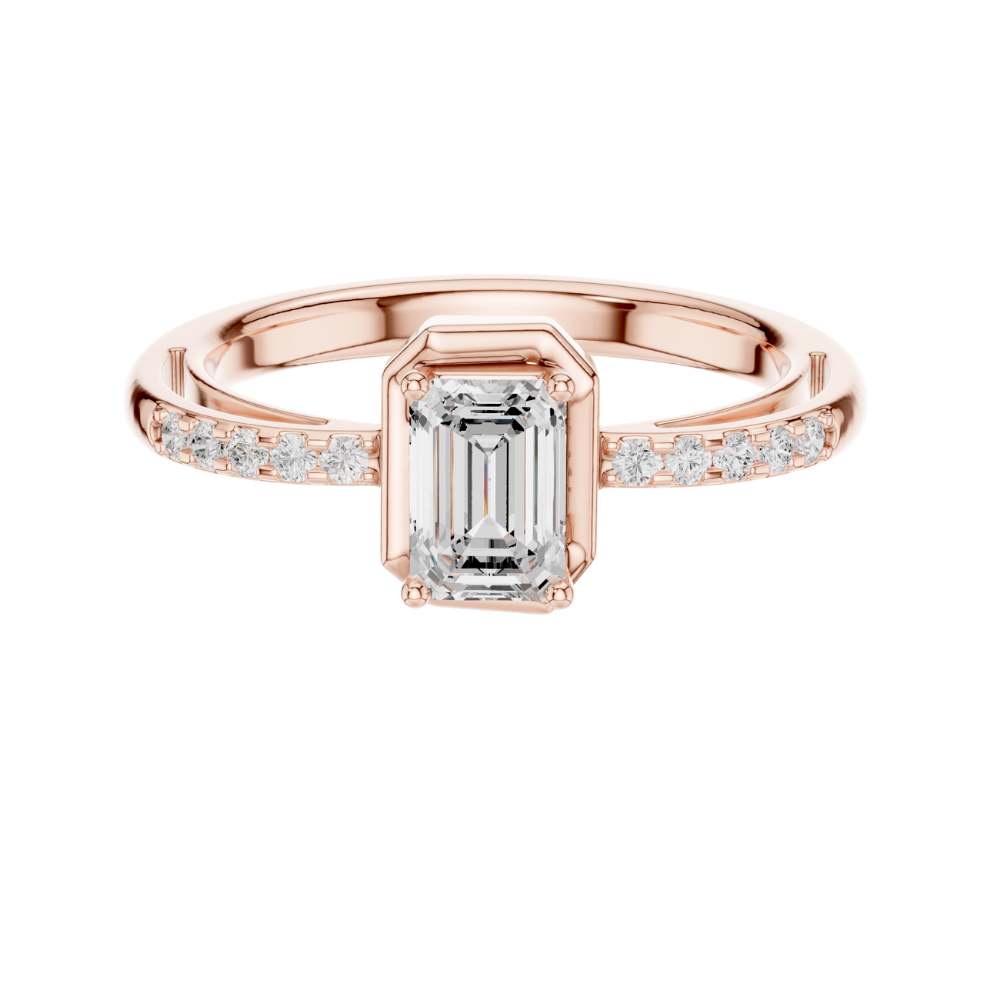 Emerald Cut Lab Diamond Ring with Classic Bezel Setting - View 2