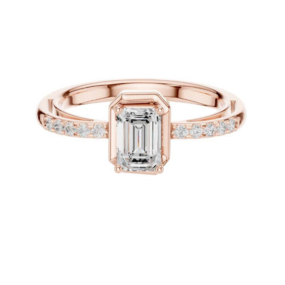 Emerald Cut Lab Diamond Ring with Classic Bezel Setting - View 2